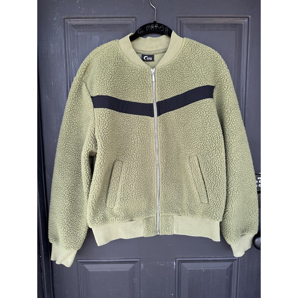 Zyia Active Olive Green Black Flying V Long Sleeve Fleece Full Zip Jacket Size M